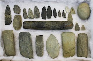 Grand Isle County, Vermont ground stone implements, lithic artifacts- 24 pcs, some damaged, length 1