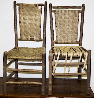 Pair Old Hickory type side chairs.