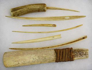 Inuit bone sewing kit, lengths up to 6.5”