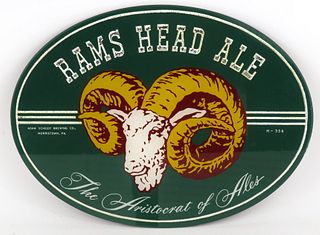1947 Rams Head Ale Easel-Backed Glass Sign Norristown, Pennsylvania