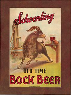 1956 Schoenling Bock Beer Paper Sign Cincinnati, Ohio