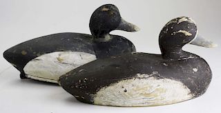 pr of hollowbody duck decoys (found in Alburg Springs, VT), length 11”