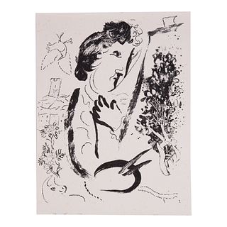 MARC CHAGALL. Devant le tableau, 1963. Litografía sin número de tiraje. 32 x 24 cm.