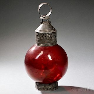 Cranberry Glass Onion Globe Lantern with Pierced Tin Frame
