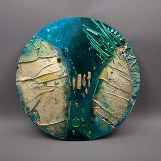 ALICIA GAMUS (Ciudad de México, 1957 - ) Destellos del mar. Firmada Mixta sobre madera Con certificado. 60 cm diametro