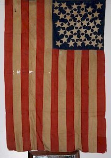 rare 1889 US 39 star flag (North Dakota), hand sewn cotton, old patch, repair, 68” x 55”