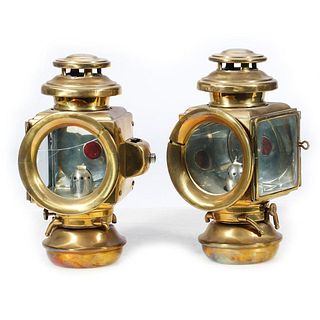 E and J Brass antique Automobile Lamps. Left and Right mounts.