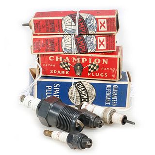 Ten Collectable Champion Spark Plugs: four with boxes.