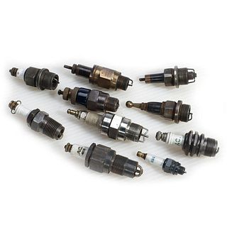 Ten Collectable Spark Plugs: A.C., A.C., A.C., A.C., Sootles, Boogie Mercedes, American Bosch, three with no name.