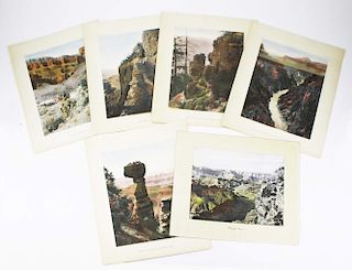 set of 6 Western Grand Canyon scene hand colored photos, 10” x 7.75”, overall size 13.5”