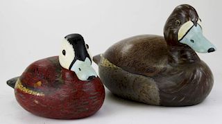 2 Lake Champlain duck decoys from Moriah, NY, both signed Rene 1982- broadbill hen 13”, ruddy duck d