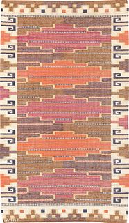 Vintage Swedish Flat Weave Carpet by Marta Maas-Fjetterstrom, Sweden,1873-1941, titled Bruna Heden, signed AB MMF  7 ft 4 in x 4 ft 3 in (2.23m x 1.29