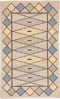 Vintage Swedish Flat Weave Carpet Signed VJ 7 ft 9 in x 4 ft 9 in (2.36m x 1.44m) 