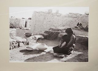 Carl Moon b&w photo print- Native Americans at Pueblo- 15.5” x 19”