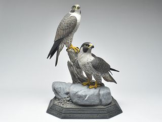 Pair of decorative peregrine falcons, Ron Tepley, Racine, Wisconsin.