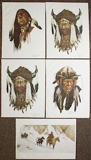 5 Ken Schmidt Native American prints, signed & #'d, ca 1985- 1987, each 28” x 21”