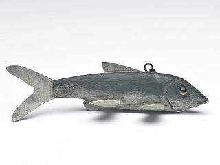 An early and unusual model fish decoy, attributed to Frank Kuss, Mt Clemens, Michigan.