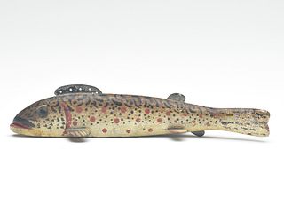 Brook trout fish decoy, Oscar Peterson, Cadillac, Michigan, 1st quarter 20th century.