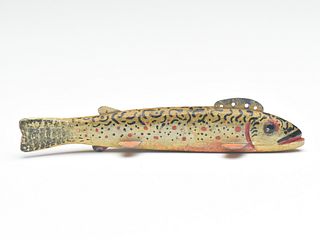 Brook trout fish decoy, Oscar Peterson, Cadillac, Michigan, 2nd quarter 20th century.