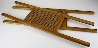 pr of ash canoe seats w/ caned webbing, 32” x 9.25”