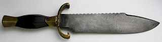 Bowie type knife, brass, wood, & steel, blade  marked I X L, length 13.25”