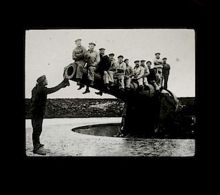 WWI German b&w photographic slides- approx 30 pcs, about half w/ damage, 3.25” x 3.25”