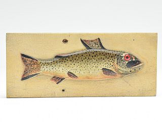 Rare small size brown trout plaque, Oscar Peterson, Cadillac, Michigan.