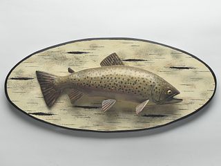 Carved wooden brown trout, Lawrence Irvine, Winthrop, Maine.
