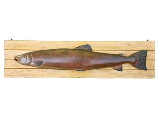 Large wooden salmon plaque, circa 1960s.