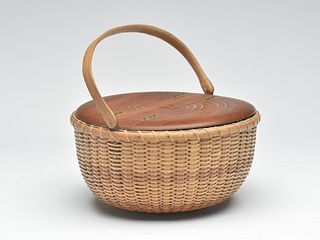 Rare lidded Nantucket basket, attributed to  Ferdinand Sylvaro, Nantucket, Massachusetts, circa 1930.