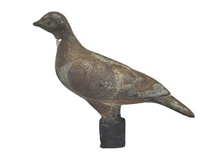 Cast iron dove windmill weight or fence post topper, circa 1900.