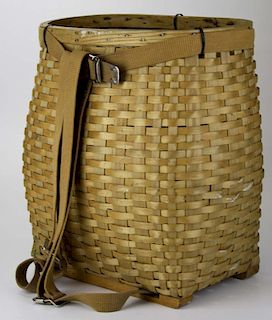 contemporary wooden pack basket w/ canvas straps