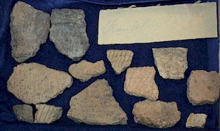Franklin County, Vermont prehistoric pottery pcs including several rimsherds, rocker stamped & scall