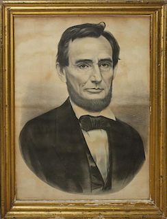 17½"x23½" engraving of Abraham Lincoln by Currier & Ives. Original glass and gilt frame. Foxing. Min