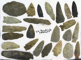 Chittenden County, Vermont prehistoric lithic artifacts including Archaic points, arrowheads, one fo