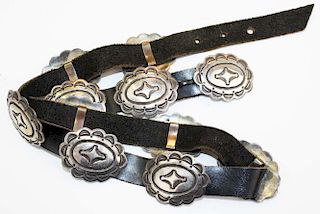 Sterling Navajo 20th C concho belt. 3 with 11 engraved 2"l conchos.