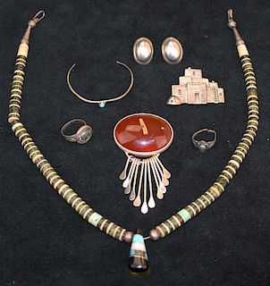 8 pcs Navajo & Mexican jewelry with silver, turquoise, bone and stone.