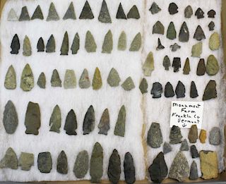 Franklin county, Vermont prehistoric lithic artifacts including arrowheads, points- Levanna, Brewert