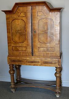 Antique Continental Inlaid Walnut Cabinet on Stand