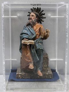Carved Wooden and Gessoed European Saint.