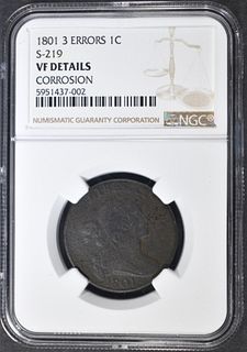 1801 3 ERRORS BUST LARGE CENT S-219 NGC VF DETAILS