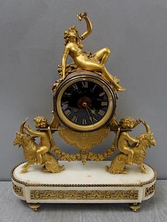Gilded Bronze & Marble Figural Clock.