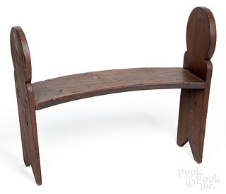 Unusual crescent form pine bench, 19th c.