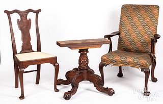 Chippendale style open armchair, table base, etc.