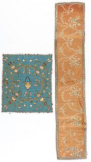 Two embroidered silk panels, 19th c.