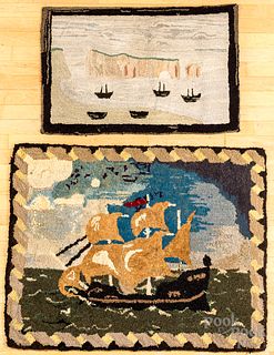 Two hooked rugs with ships, early 20th c.
