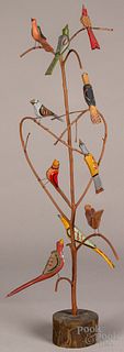 Daniel Strawser carved and painted bird tree