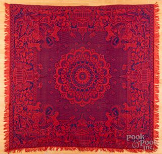 Patriotic red and blue George Washington coverlet