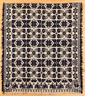 Blue and white Jacquard coverlet, mid 19th c.