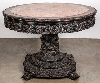 Chinese carved hardwood center table, 19th c.